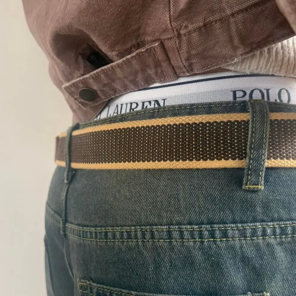 Vintage Brown Tan Canvas Belt Adjustable Fits 26-36 Unisex Streetwear Style